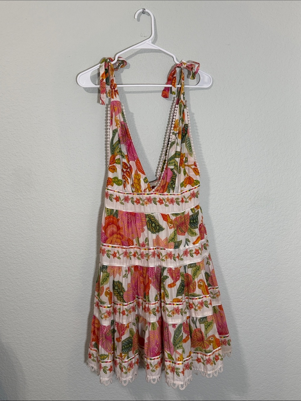 FARM RIO Bloom Tie-Strap Mini Dress M - Picture 3 of 6